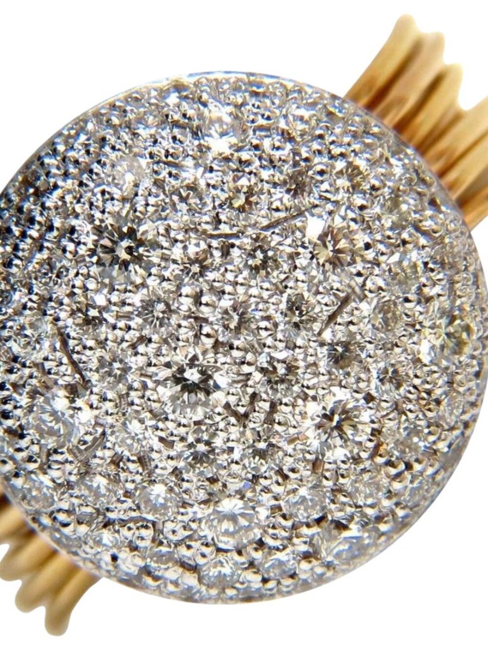 18KT 1.36CT MULTI BANDS BEAD SET MODERN DECO NATURAL DIAMONDS RING*